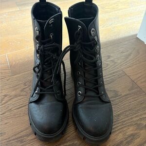 Nicole Miller Dark Leather Combat Boots